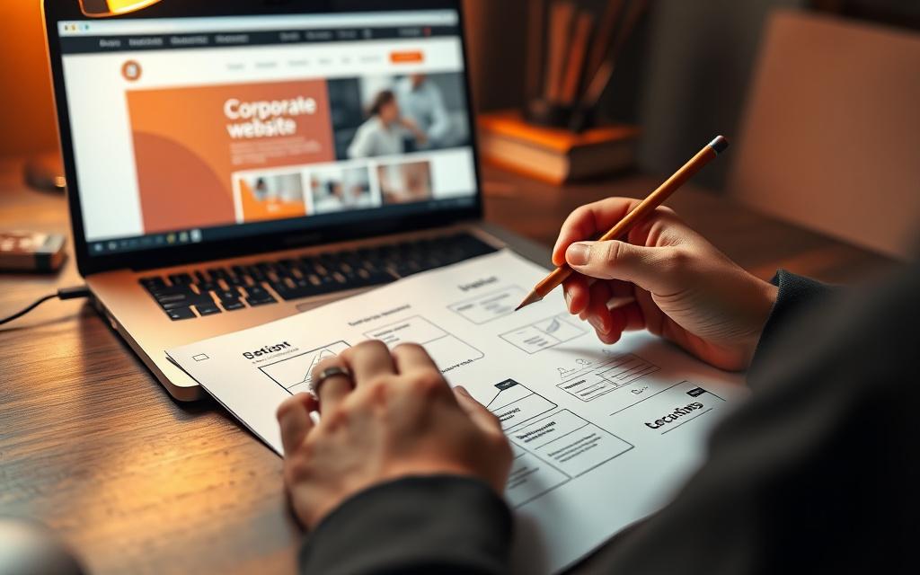 Wireframe sketches for a business website design