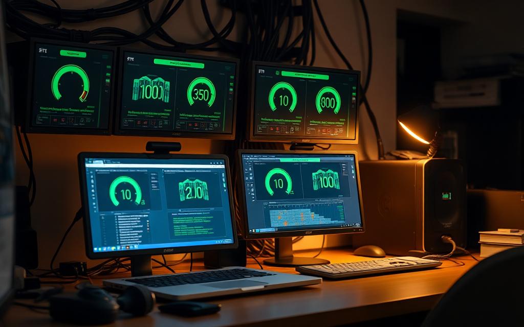 Monitoring screens showing healthy website uptime graphs